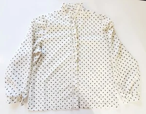 KORET Vintage Women's Button Down Shirt White w/ Blue Polka Dots Ruffle Size 40 - Picture 1 of 9