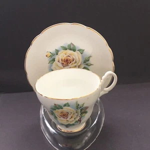 Vintage Regency Teetasse Untertasse Knochen China Gold Gelb Rose Silber Königin England - Bild 1 von 11