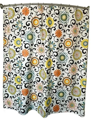 Waverly BOHO Cortina de Ducha Naranja Verde Espalda Mandalas Flores 66x70 13 Agujeros Foto 1 de 4
