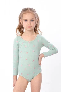 Girls’ Long Sleeve Bodysuit – Stretchy Printed Knit for Dance & Play, Summer,... - Picture 1 of 2