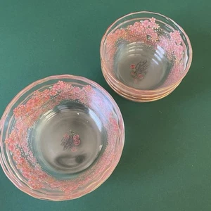 Vintage Gallanten Rose Seuga Glas Schalen mit gewelltem Rand klar rosa Blumen romantisch - Bild 1 von 10