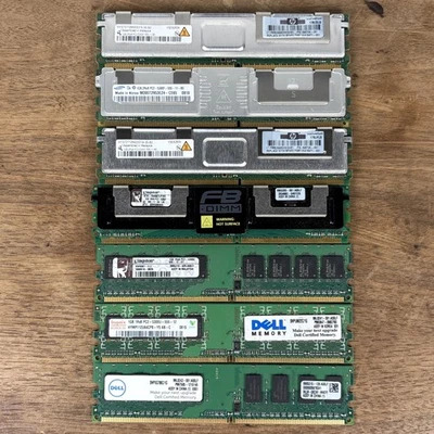 HDD & Ram Modules Samsung Kingston DIMM 1GB DDR2 PC2-5300F-555-11-B0 HP Lot of 7 - Image 1 of 2