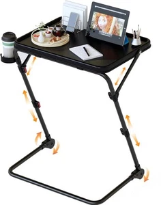 TV Tray Table with Cup Holder Adjustable Folding, TV Dinner Tray for Living Room - Picture 1 of 21