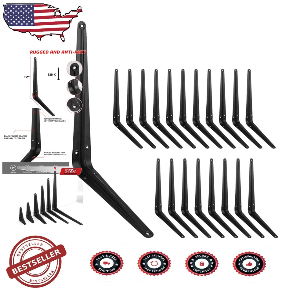 20 Pack Shelf Brackets 12 Inch Heavy Duty L Bracket Corner Brace Support Metal