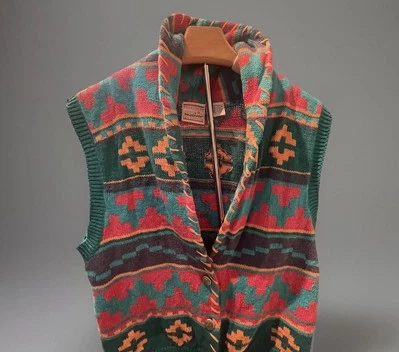 RARO Chaleco Suéter Vintage Southwestern Talla Mediana Colorido Tela Fibra Vegetal Foto 1 de 4