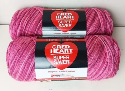 Lote de 2 madejas grandes Red Heart Super Saver hilo ombre tonos rosas 5 oz Foto 1 de 3