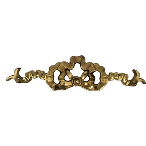 Vintage Brass Bow Ribbon Pediment Over Door Wall Decor Holiday Christmas Ornate - Picture 1 of 13