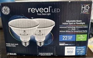 GE 2pk 75W Reveal PAR30 LED Light Bulbs Short Neck Adjustable Flood/Spot ⭐ - Picture 1 of 1
