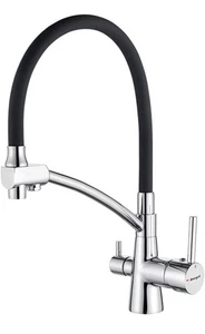 Ibergrif Silver/Black Kitchen Tap with Flexible Spout 3 in 1 Sprayer Purifier - Picture 1 of 7
