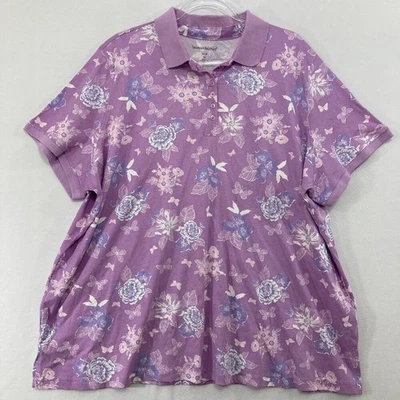 Женщина в верхний размер 26/28 фиолетовый цветочный коротким рукавом эластичной рубашка-поло гольф - Изображение 1 из 4