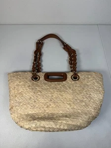 Borsa in rafia marrone Maje con usura superficiale su paglia intrecciata - Foto 1 di 13