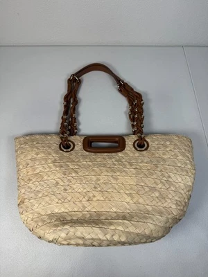 Bolso Maje Marrón Rafia con Desgaste Superficial en Pajita Tejida Foto 1 de 4