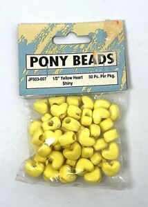 Vintage Pony Beads yellow heart shiny 1/2” 50 pieces NOS