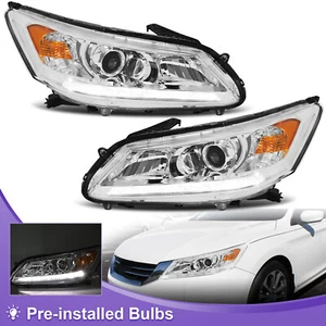 LED DRL Headlights For 2013-2015 Honda Accord Sedan Halogen Headlamps SET Pair - Picture 1 of 9