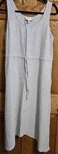 Nordstrom Rack S Dress Linen Blue White Stripe Midi Sleeveless Drawstring Waist - Picture 1 of 6