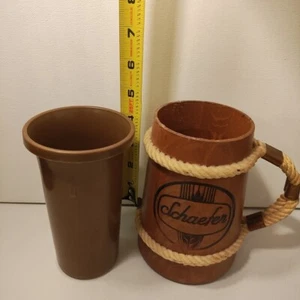 Vintage Schaefer Wooden Tavern Beer Mug Rope Copper Handle Collectible LoversMug - Picture 1 of 14