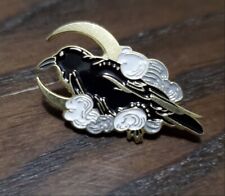 Black Crow Raven & Moon Clouds Enamel Pin Lapel Purse Hat Pinback Witch New
