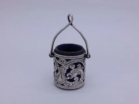Victorian Solid Silver Chatelaine Thimble Holder by Lawrence Emanuel 1888 B'ham Cover