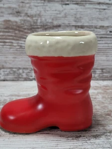 Christmas Vtg. Ceramic Santa Boot Decor Small Planter - Picture 1 of 12