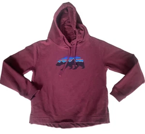 Patagonia Youth Hoodie Maroon Unisex Sweatshirt Bear Mountain Logo Uprisal MED - Picture 1 of 4