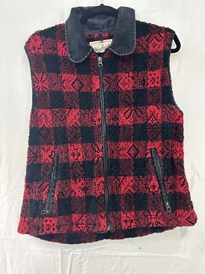 Chaleco polar Woolrich Buffalo Check para mujer talla M cuello cremallera rojo negro ropa exterior Foto 1 de 4
