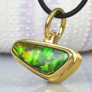 Anhänger Selten Ammolith Ammonit Diamant & 18K Gold Vermeil Sterlingsilber 9.34g - Bild 1 von 11