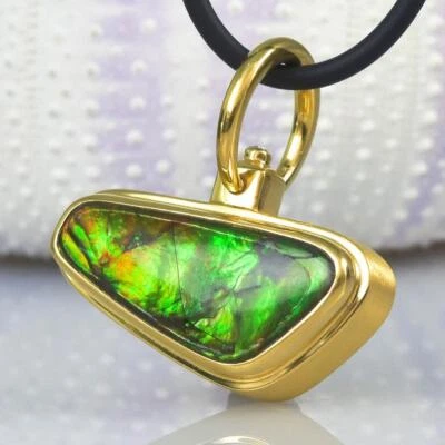 Colgante RARO Ammolita Amonita Diamante y Oro 18K Vermeil Plata de Ley 9.34g Foto 1 de 4