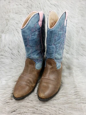 FADED GLORY Girls Pink Denim Blue Cowgirl Western Boots Size US 4 EUR 36 - Image 1 of 4