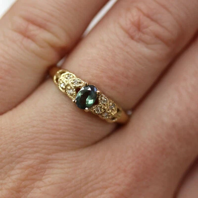 0.35 ctw Natural Real Alexandrite & Diamond Solid 14k Yellow Gold Promise Ring - Image 1 of 4