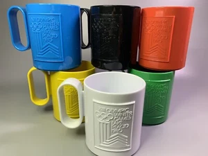 VTG 1980 Lake Placid Olympic Winter Games Mugs Set of 6 Colors - RARE - Picture 1 of 24