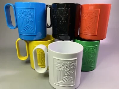 VTG 1980 Lake Placid Olympic Winter Games Mugs Set of 6 Colors - RARE - Image 1 of 4