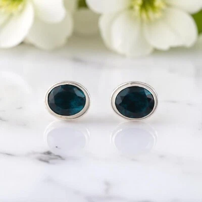 磷灰石宝石 925 印章银色手工珠宝耳钉耳环礼物送给母亲 — 第 1/4 张图片