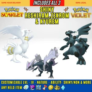 ✨SHINY RESHIRAM, ZEKROM & KYUREM✨Pokemon Scarlet And Violet - Picture 1 of 2