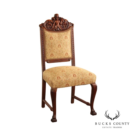 Antique Victorian Renaissance Revival Carved Oak Side Chair Cover