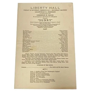 Liberty Hall Presents SUNNY March 12, 1928 Program Play Ephemera Playbill - Picture 1 of 3