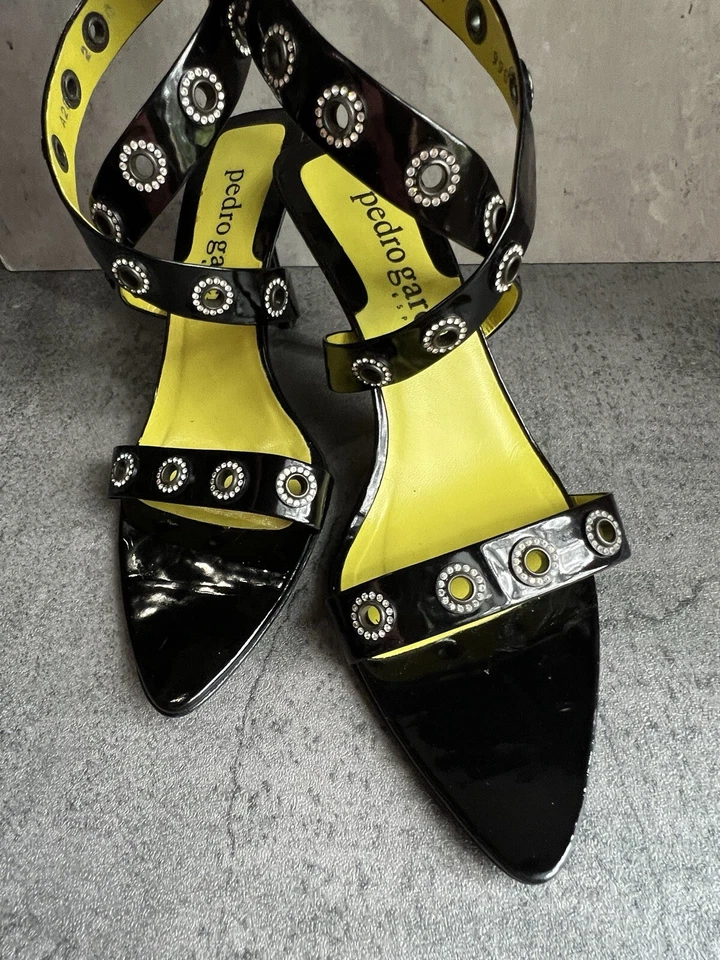 PEDRO GARCIA Black Patent Leather Sandals Heels Size 9.5 - Image 1 of 4