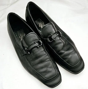 SALVATORE FERRAGAMO ‘GRANDIOSO’ MENS BLACK LEATHER GANCINI BIT LOAFER SIZE 9 2E - Picture 1 of 22