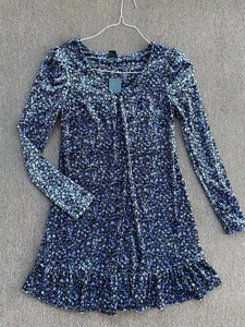 wild fable velvet dress blue purple floral small long sleeve above knee - Picture 1 of 6