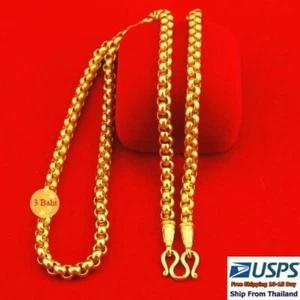 CA2 Thai Gold 24k massive Halskette gelbe Kette Anhänger 24" Gewicht 3 Baht Drache - Bild 1 von 3