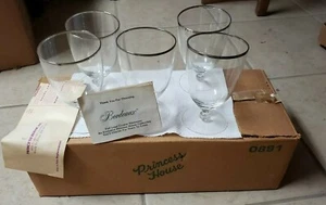 5 Princess House Bordeaux Hand blown Short Stem Platinum Rim Glasses #B1 - Picture 1 of 4
