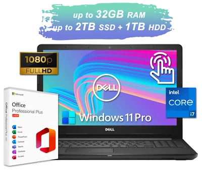 Dell Inspiron 15 Laptop Touch Intel i7 Upto 32GB RAM 2TB SSD+1TB HDD Office 2024 - Image 1 of 4