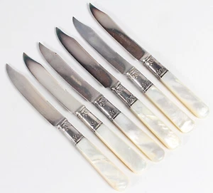 Antique Shreve & Co. Sterling Silver, Mother of Pearl Fruit Knife Set (6) - Picture 1 of 2