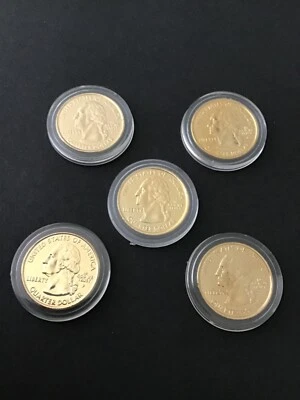 Lot of 5 -24 KT GOLD PLATED 2001 STATE QUARTERS - Image 1 of 2