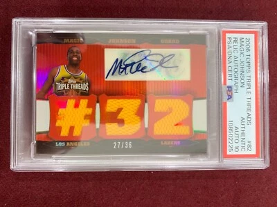 Magic Johnson 2006 Topps Triple Threads Triple Jersey Auto #/37 PSA 10 AutoGrade - Image 1 of 2