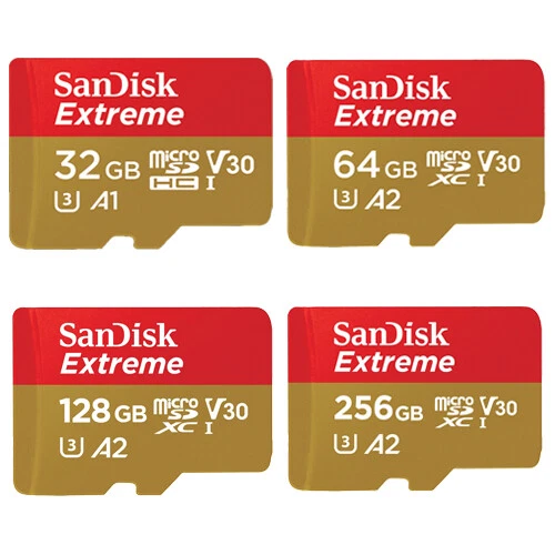 SANDISK EXTREME 190MB/s A2 A1 micro SD SDHC SDXC CARD 256GB 128GB 64GB 32GB LOT - Image 1 of 1