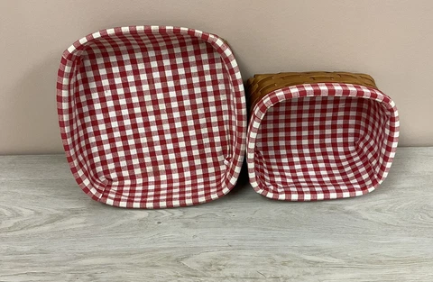 Pair of 2 Canadian Maple Baskets Heritage Mint Red Gingham Removable Liner Cover