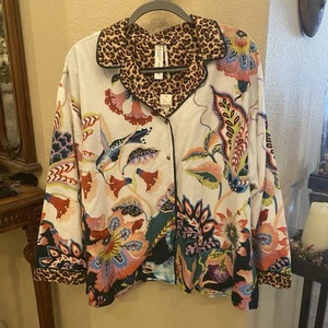 NWT~ANTHROPOLOGIE Sarah Gordon Multicolor Floral Flannel Pajama Top Size Large - Picture 1 of 8