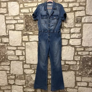 Altar'd State Stretch One Piece Denim Jean Romper Jumpsuit Sz L NWT - Picture 1 of 8