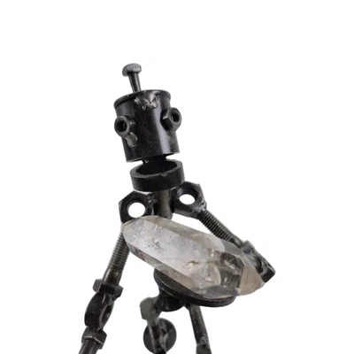 Escultura artística de metal robot steampunk hecha a mano con oferta de cristal de cuarzo 121/2" Foto 1 de 4
