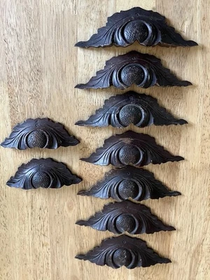 10件套古董Eastlake维多利亚雕刻木质果叶抽屉拉手套装 — 第 1/4 张图片